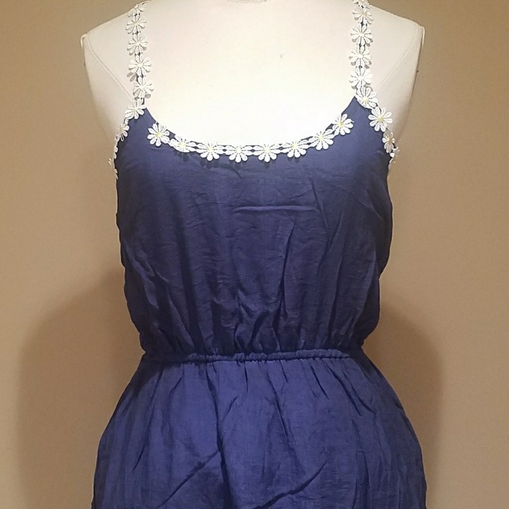 Navy blue daisy Sun Dress by paper tree